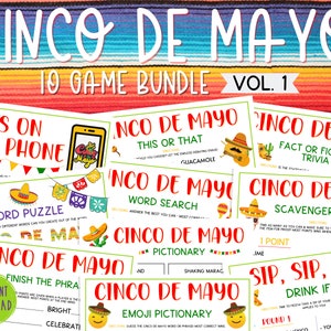 Cinco de Mayo Party Game BUNDLE Volume 1 | 10 Mexican Party Games | Ten Fun Cinco de Mayo Games | Games for Kids & Adults | Fiesta | Pack
