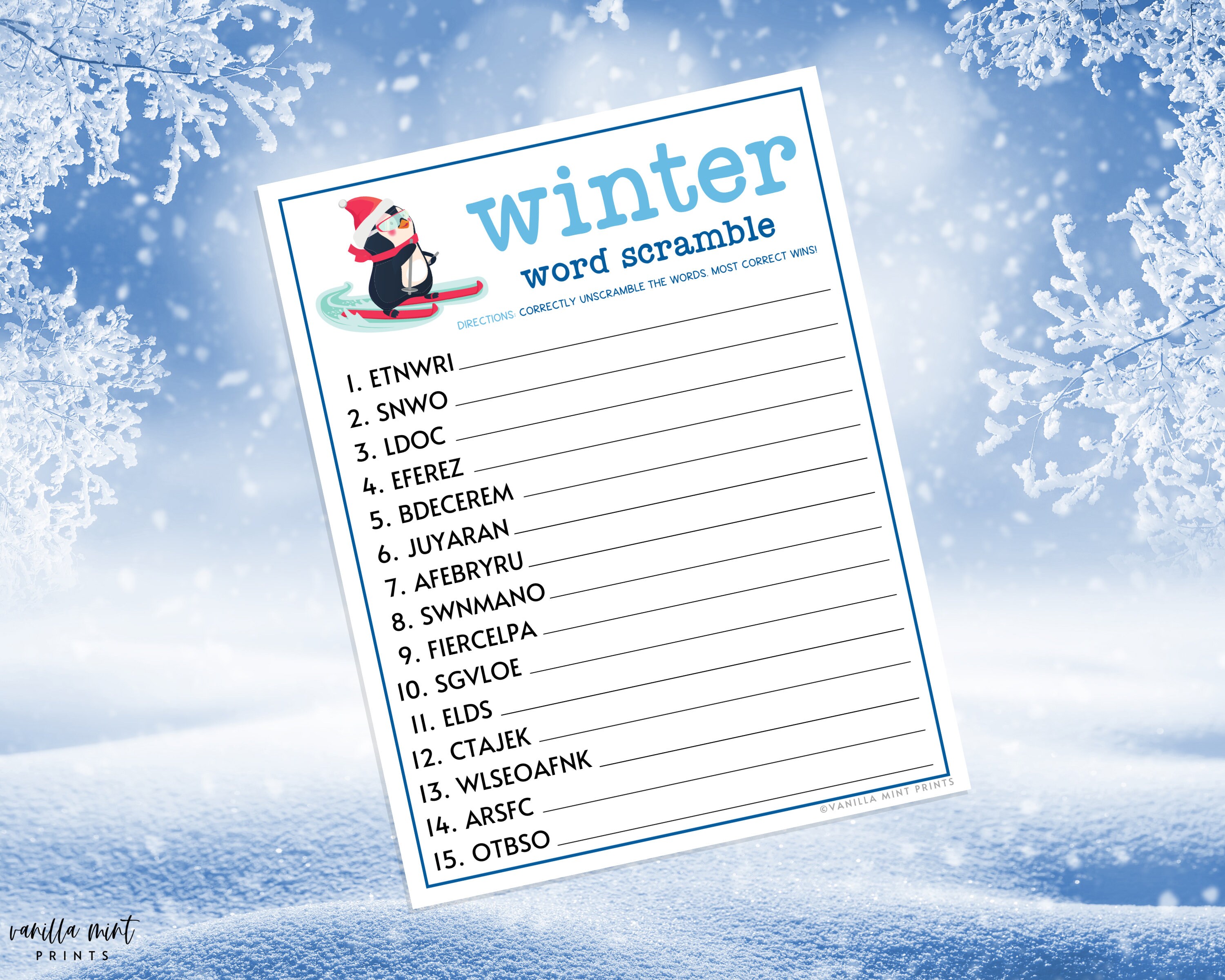 Winter Word Scramble Game Printable Winter Games Etsy