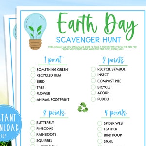 Earth Day Scavenger Hunt Game | Fun Printable Spring Games | Environmental Activities for Adults & Kids | Save The Planet | Earth Day Game