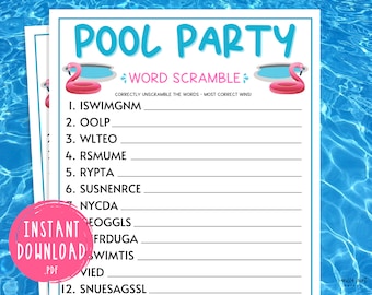 Pool Party Word Scramble Game | Fun Printable Summertime Party Games | Fun Summer Activities for Adults & Kids | Swimming Pool | Word Game