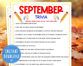 November Trivia Game Printable Month Party Games Fall - Etsy