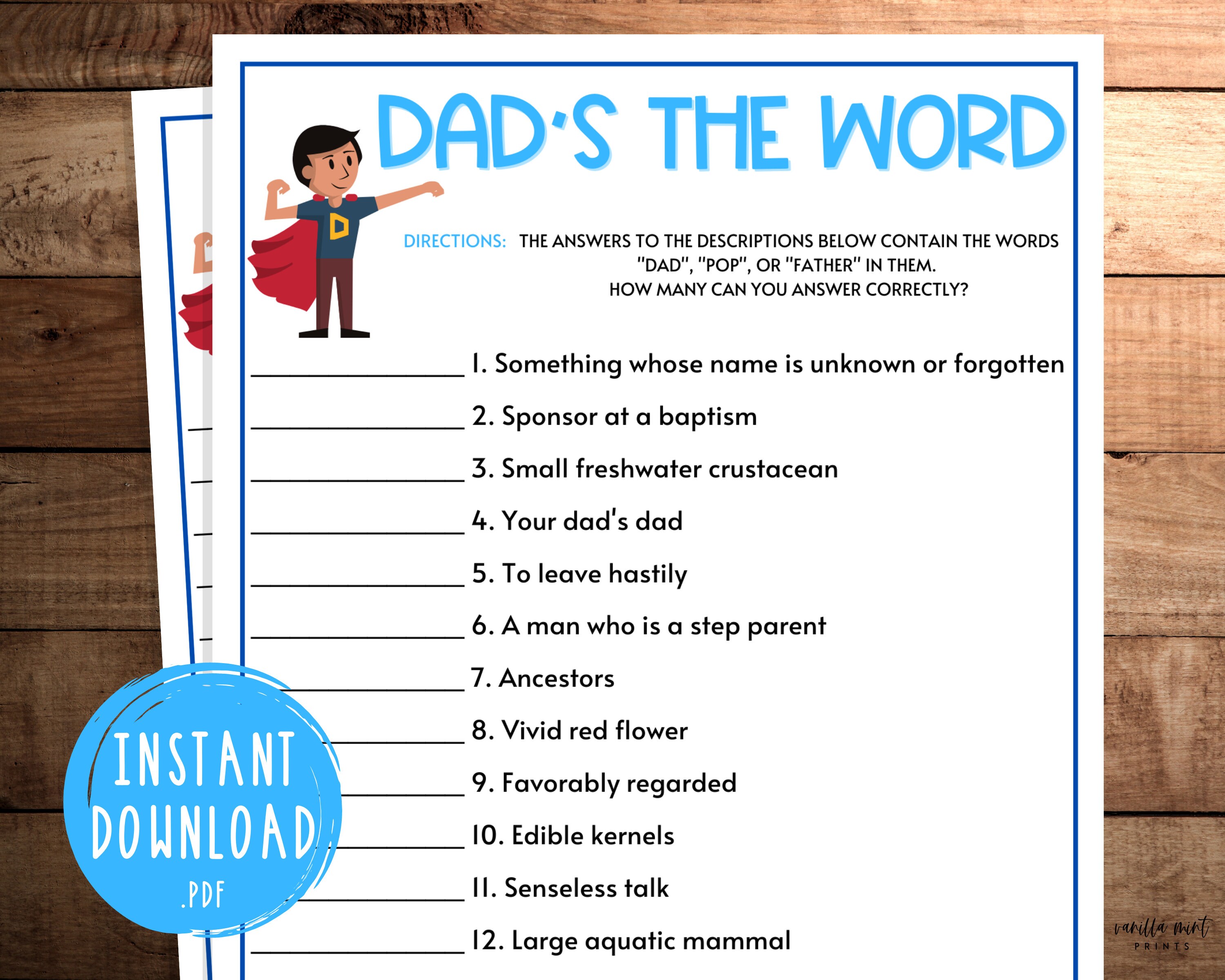 Father's Day Dad's the Word Game Father's Day - Etsy