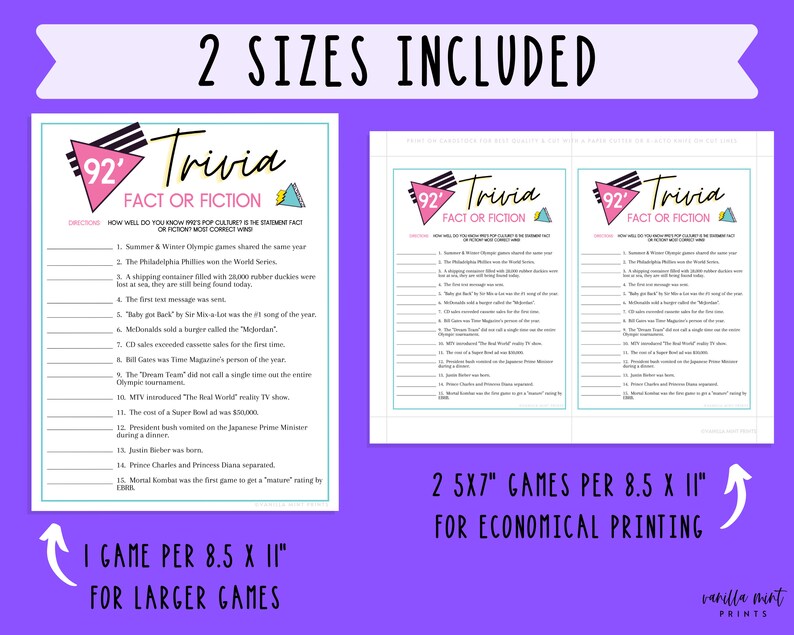 1992 Trivia 90s Pop Culture Trivia Fact Or Fiction 30th Etsy