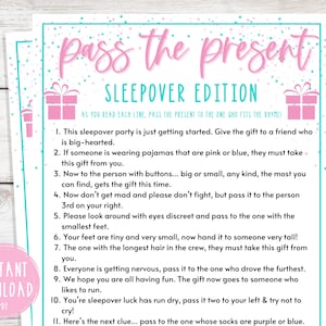 Juegos de fiesta de pijamas para adolescentes / Pase la presente edición de pijamas / Juegos de fiesta de cumpleaños de pijamas para niñas / Fiesta de pijamas / Preadolescente / Regalo para preadolescentes
