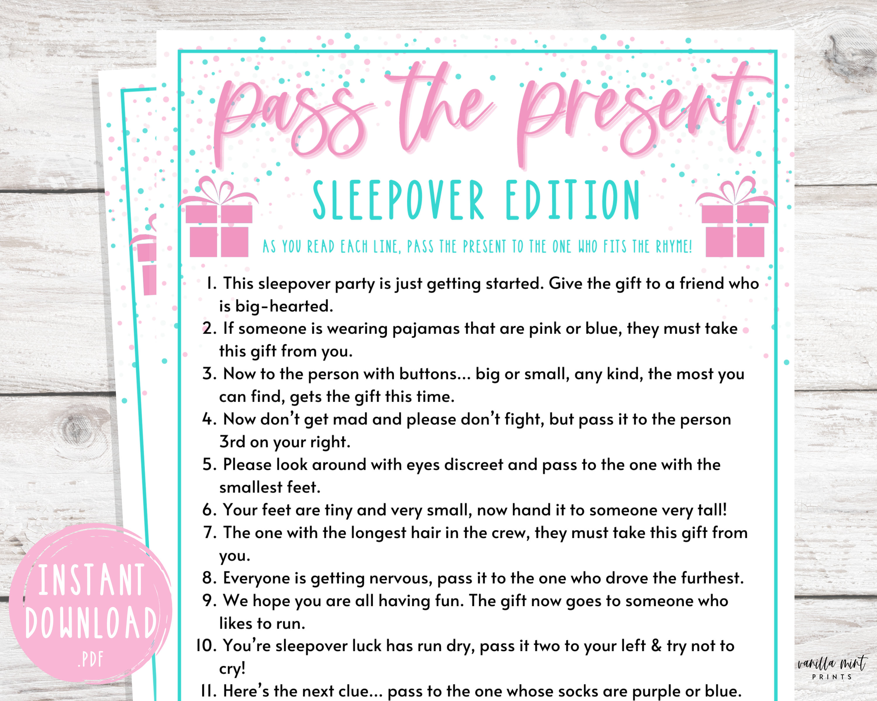 Teen Slumber Party Games Pass The Present Sleepover Edition Etsy Uk 