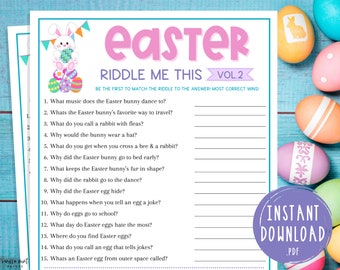 Pâques Riddle Me This Game Volume 2 | Célèbre jeu de fête de Pâques Match Up Lapin | Blagues | Activités de Pâques pour adultes et enfants | lapin de Pâques