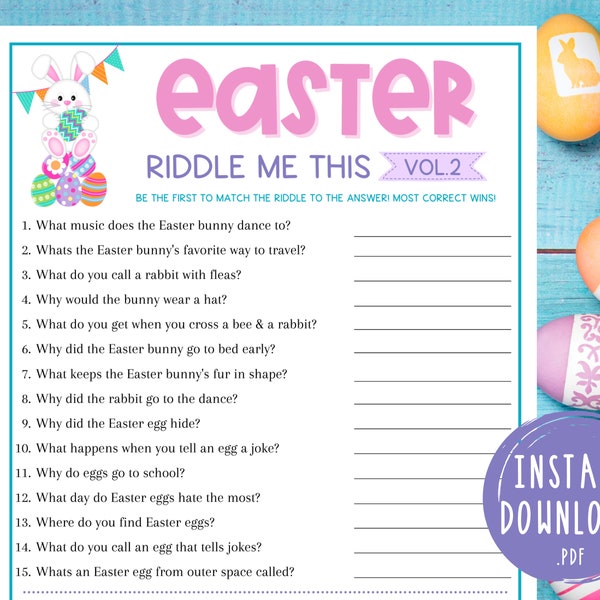 Easter Riddle Me This Game Volume 2 | Famous Rabbit Match Up Easter Party Game | Jokes | Easter Activities for Adults & Kids | Easter Bunny