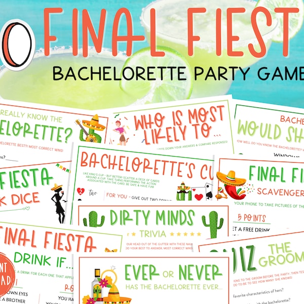 Final Fiesta Bachelorette Party Games | BUNDLE | 10 Game Pack | Bridal | Hen Party | Bachelorette Party Games | Mexican | Down to Fiesta