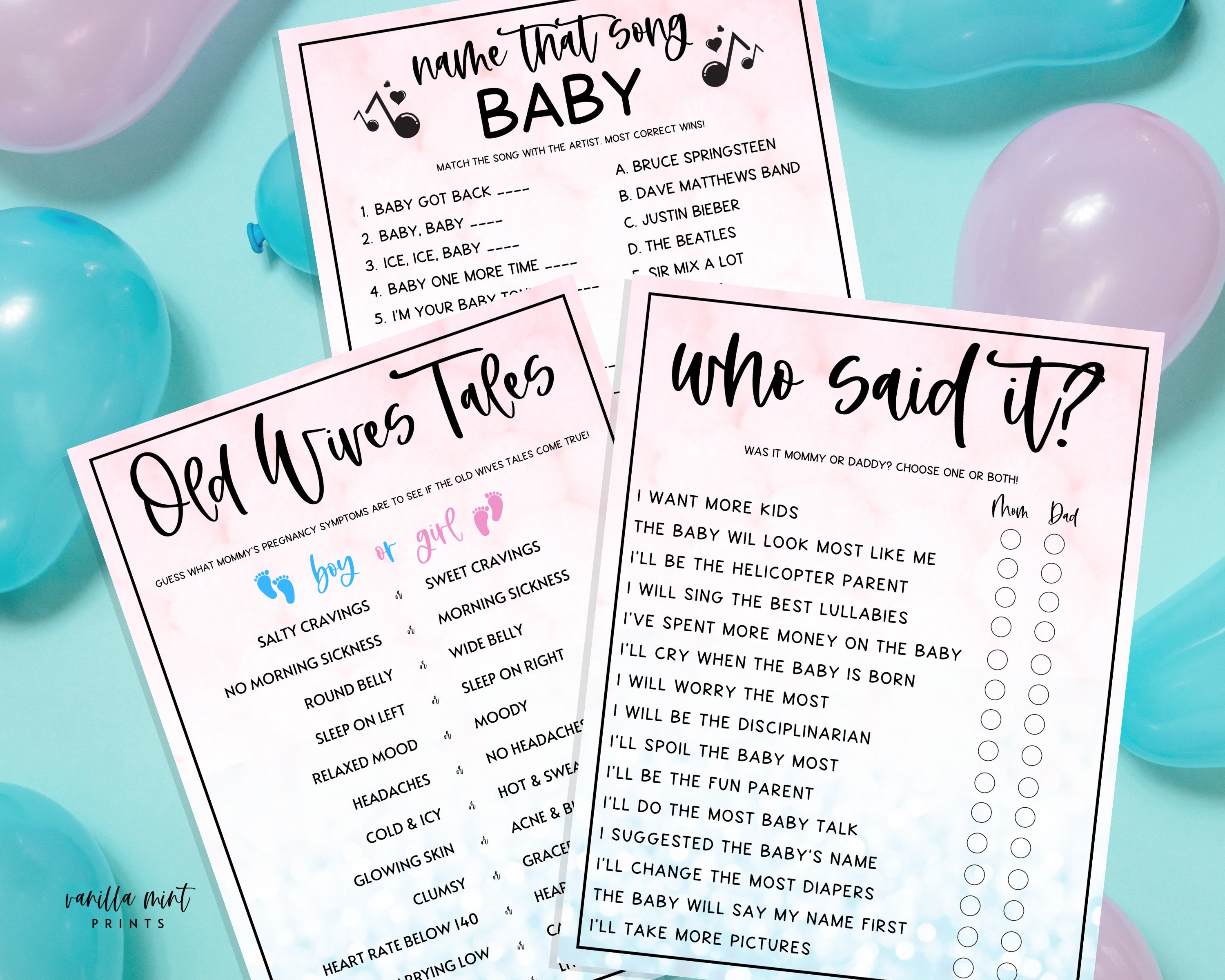 Gender Reveal Party Games 6 Game Bundle Baby Shower Fun Etsy Uk
