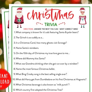 Christmas Trivia Game Christmas Trivia Printable Games - Etsy