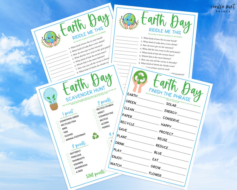 Earth Day 10 Game BUNDLE Fun Printable Spring Games Environmental Activity for Adults & Kids Save The Planet Earth Day Trivia Games image 3