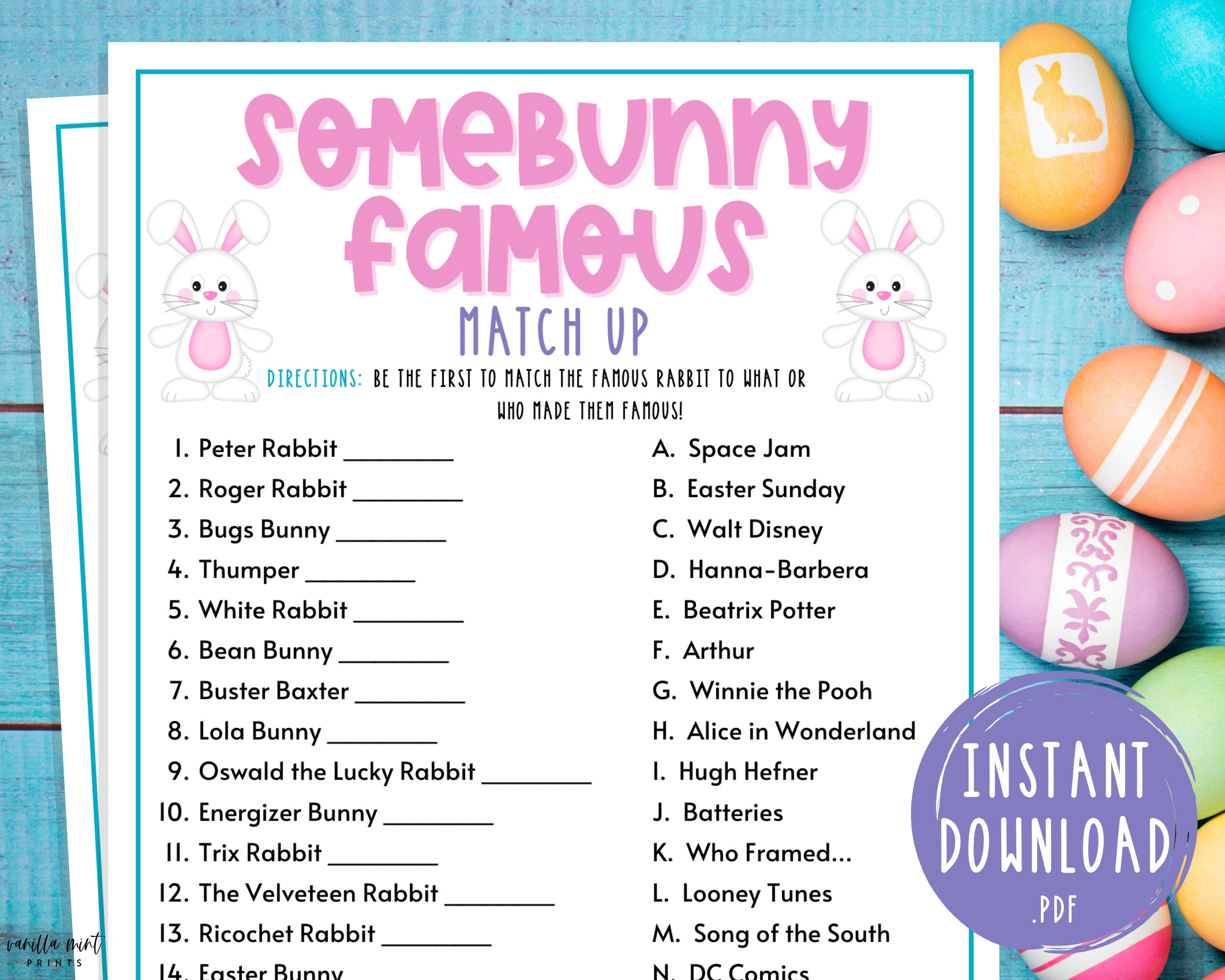 Easter Somebunny Famous Game Famous Rabbit Match Up Easter Etsy