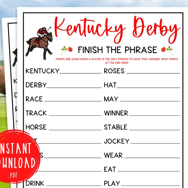 Kentucky Derby Finish The Phrase Game | Triple Crown Party Games | Horse Race | Printable | Scattergories | Fun Activity for Adults & Kids