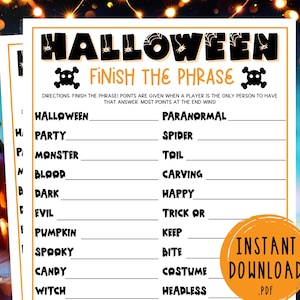 Halloween Finish That Phrase Game | Halloween Printable Games | Halloween Games for Adults | Fun Halloween Party Game | Games for Kids