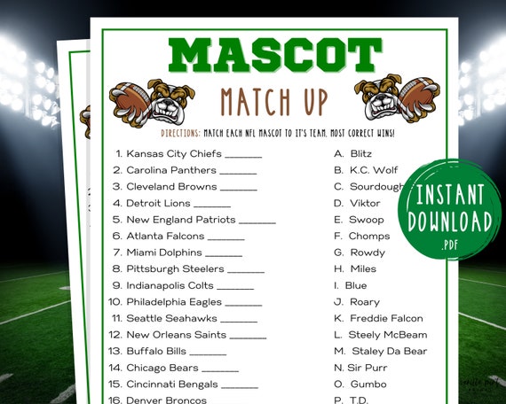Super Bowl Mascot Match Up Trivia Game Super Bowl Party | Etsy