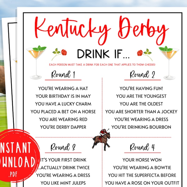 Kentucky Derby Drink If Game | Drinking Game | Triple Crown Party Games | Horse Race | Printable | Fun Activity for Adults | Derby Drink