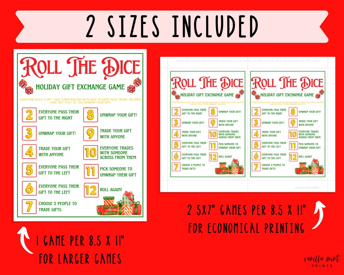 Roll the Dice Holiday Gift Exchange Game Christmas Printable Etsy