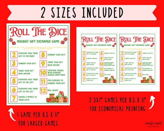 Christmas Dice Game Printable  Roll The Dice Gift Exchange Game – So  Festive!