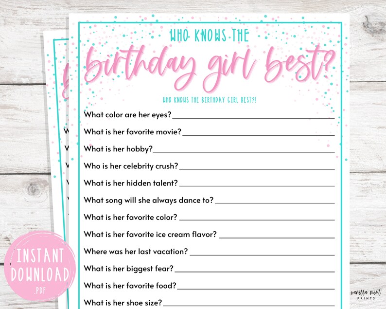 teen slumber party games who knows the birthday girl best