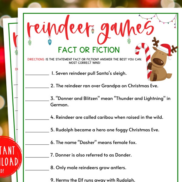 Reindeer Games Trivia Game | Fact or Fiction | True or False | Christmas Games | Christmas Day | Fun Holiday Party Games | Kids & Adults