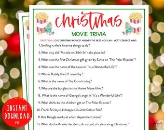 Christmas Movie Trivia Game | Christmas Trivia Printable Games | Christmas Day | Fun Holiday Games | Christmas Party Games | Kids & Adults