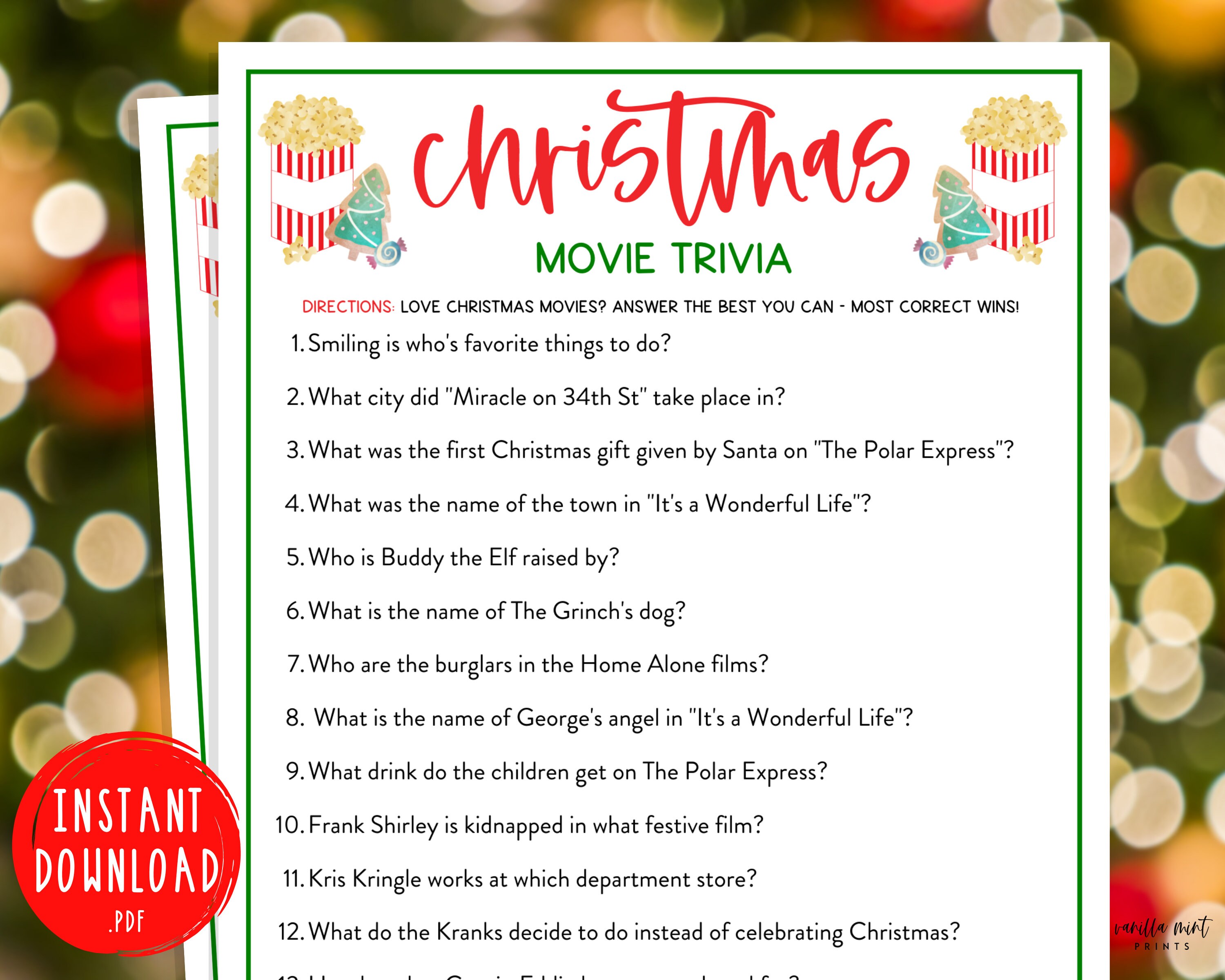 Christmas Movie Trivia Game Christmas Trivia Printable Games