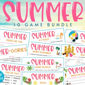 Summer 10 Game BUNDLE | Printable Summertime Games | Party Games PACK | Summer Activities for Adults & Kids | Summer Games | Beach | Pool