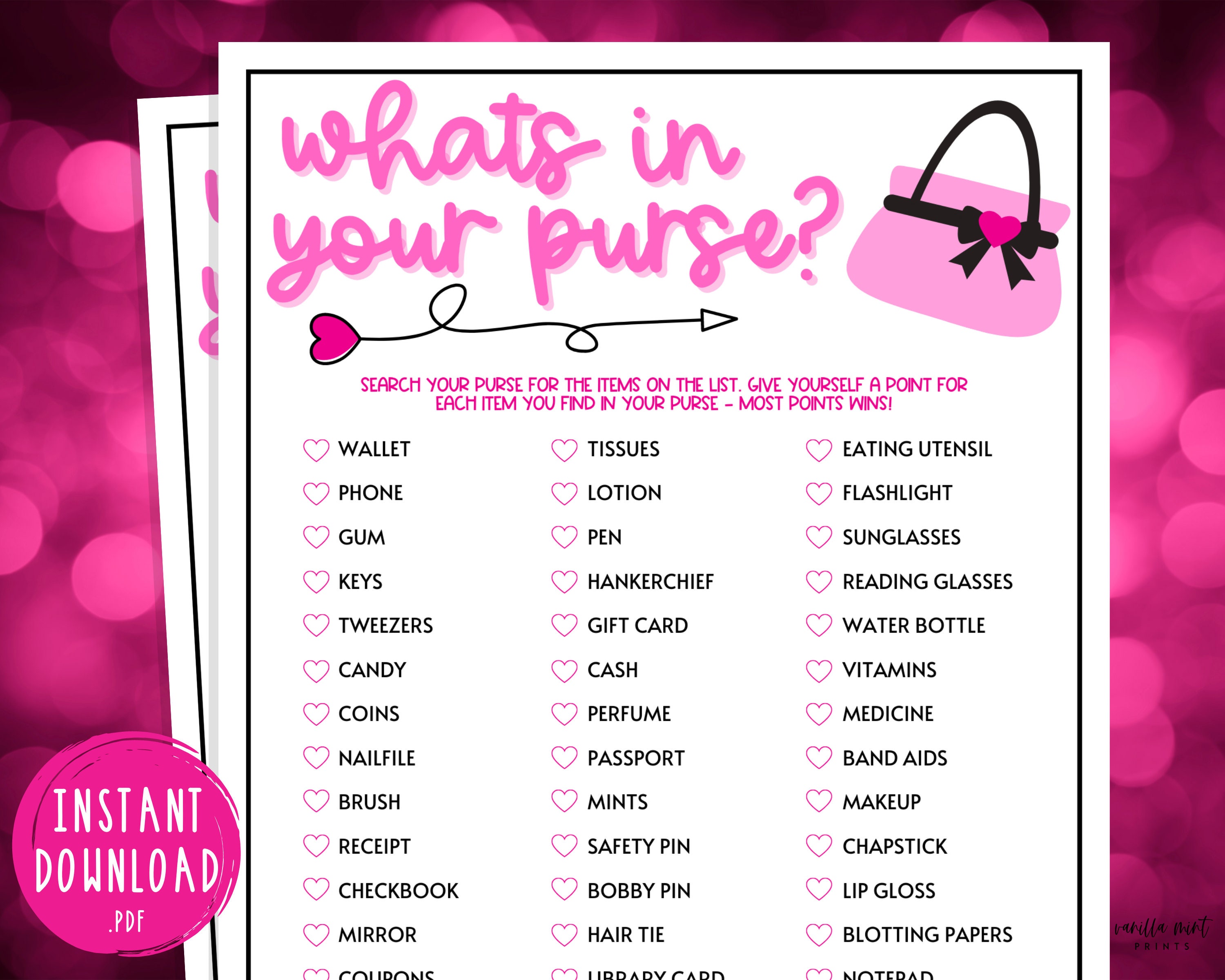 Galentine's Day Whats in Your Purse Game Party Games - Etsy New Zealand Galentine's Day Whats in Your Purse Game Party Games - Etsy New Zealand