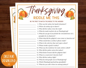 Thanksgiving Riddle Me This Trivia Game | Thanksgiving Printable Games | Fun Thanksgiving Trivia Game | Friendsgiving Games for Kids