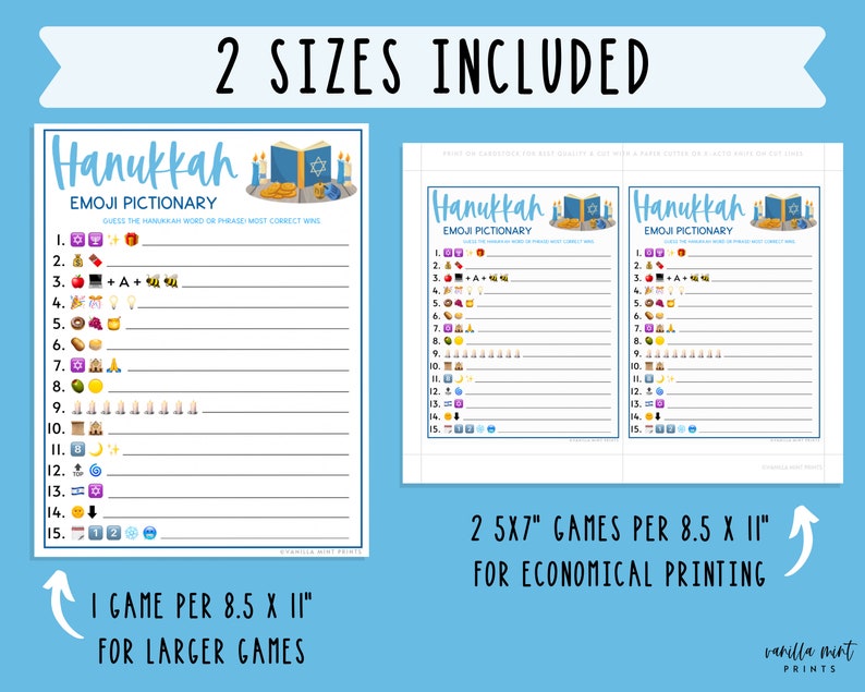 Hanukkah Emoji Pictionary Party Games Chanukah Celebration Etsy