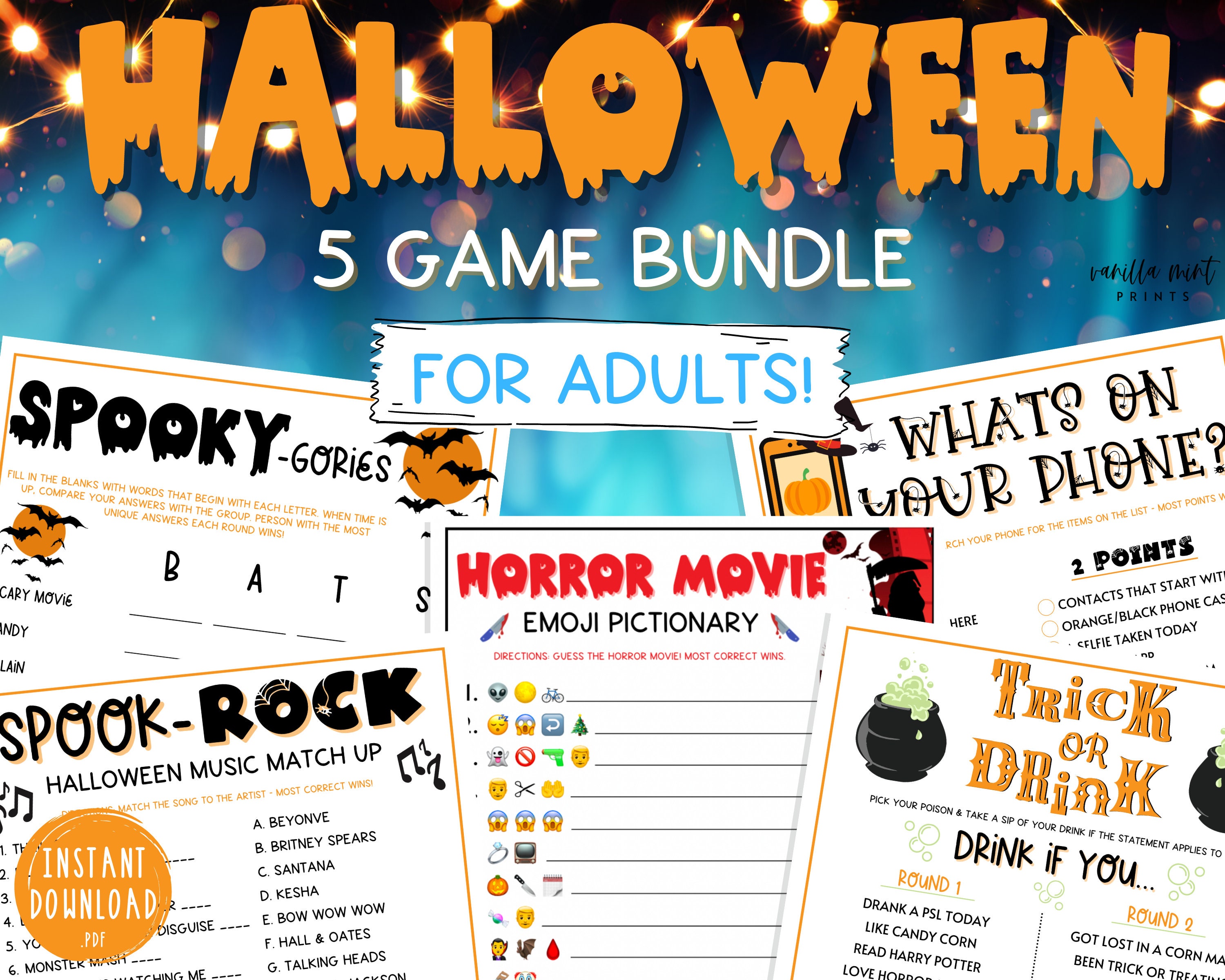 Halloween Party Spiele ERWACHSENE BUNDLE 5 Halloween Etsy.de