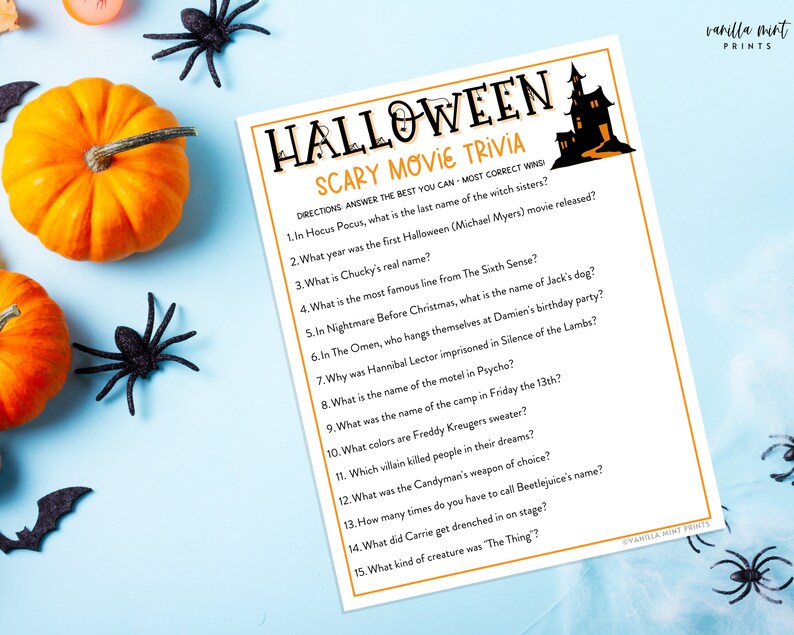 Halloween Scary Movie Trivia Game Halloween Printable Games | Etsy