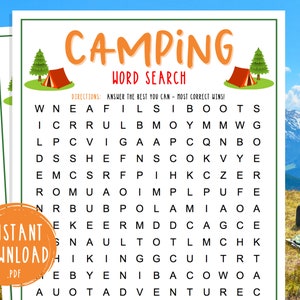 Camping Word Search | Printable Campground Games | Party Games | Camping Activities for Adults and Kids | Fun RV Road Trip Games | Boy Scout