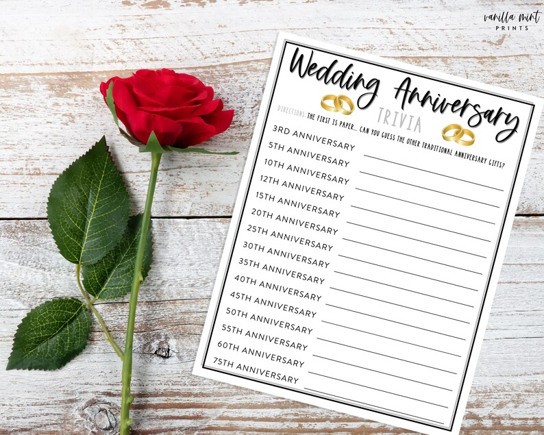 Anniversary Games Wedding Anniversary Trivia Fun - Etsy