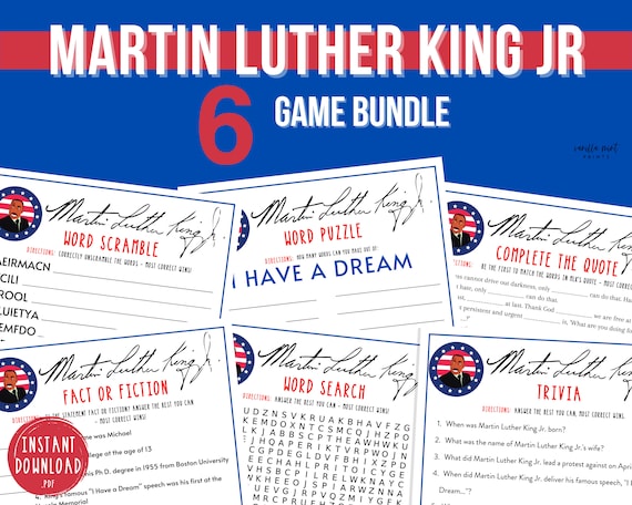 Martin Luther King Jr Day 6 Game Bundle  MLK Jr Day Printable