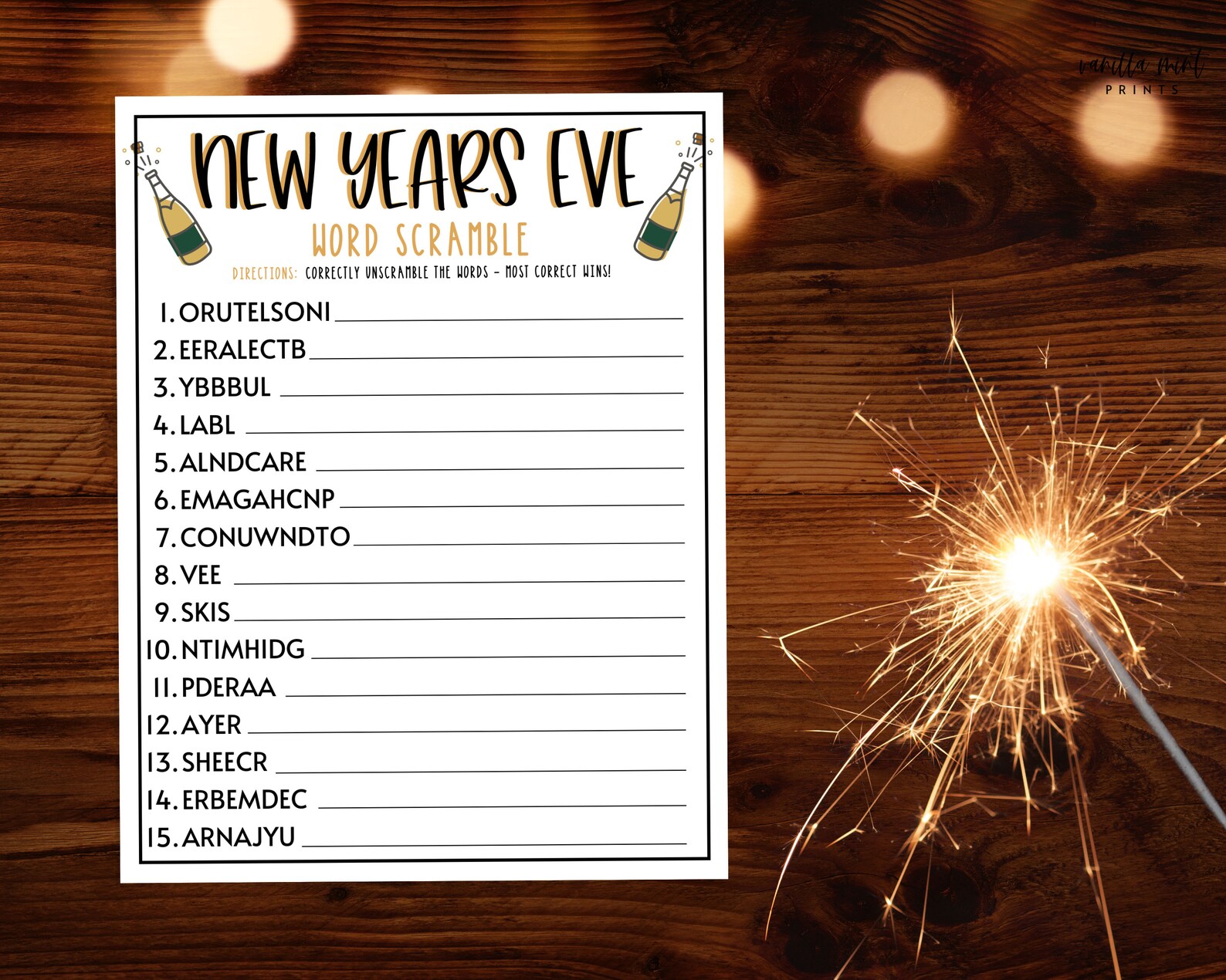 New Years Eve Word Scramble Game New Years Printable Games Etsy