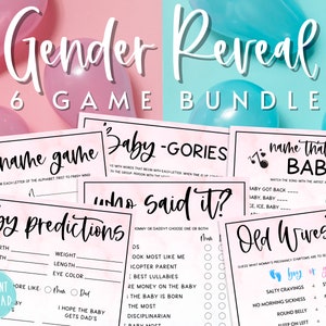 Gender Reveal Party Games 6 Game BUNDLE | Baby Shower | Fun Games for Gender Reveal Party | Boy or Girl | Pink & Blue | Printable Party Pack