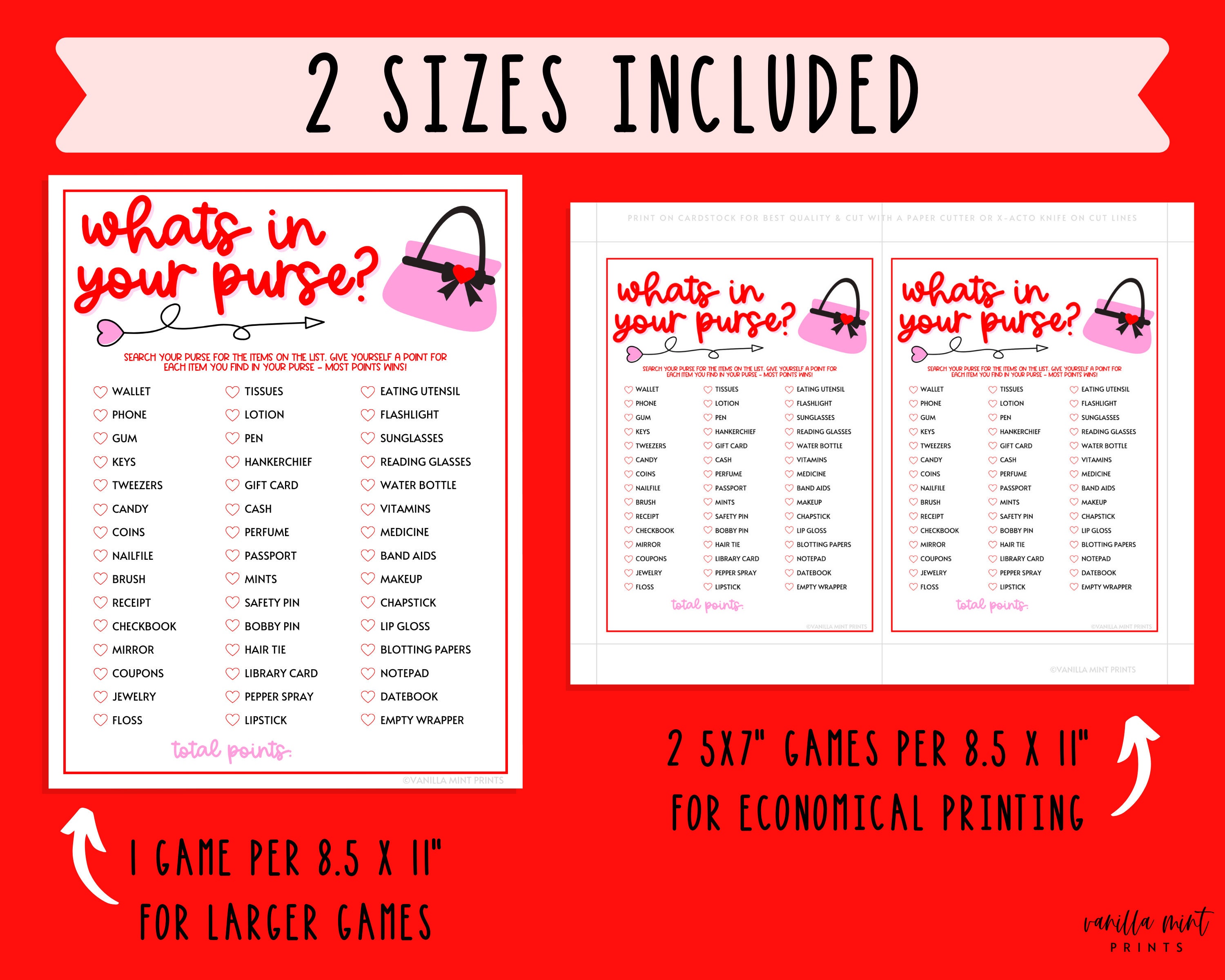 50 Sheets What's in Your Purse? Gender Reveal Unisex Baby Shower Party Game,  PACK - Fred Meyer