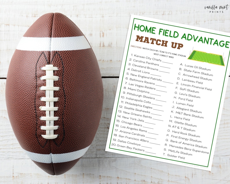 Football Home Field Advantage Trivia Game | Super Bowl Party Games | Printable Football Party Game | Pro Sunday Football | Stadium Match
