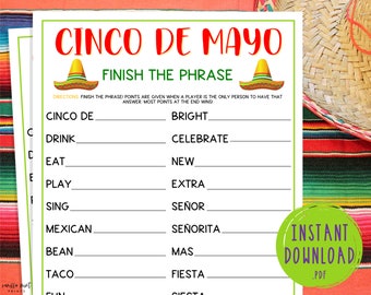 Cinco de Mayo Finish The Phrase Game | Word Game | Mexican Party Games | Fun Cinco de Mayo Games | Party Games for Kids & Adults | Fiesta