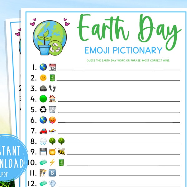 Earth Day Emoji Pictionary Game | Fun Printable Spring Games | Environmental Activity for Adults & Kids | Save The Planet | Earth Day Emoji