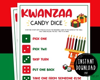 Kwanzaa Candy Dice | Printable Kwanzaa Party Games | Fun Activities for Adults & Kids | Africa | African Heritage Game | Happy Kwanzaa