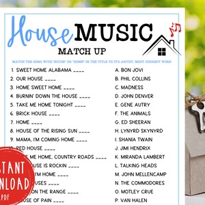 Housewarming Party Games | House Music | Fun Housewarming Party Games | New Homeowner | New House | First Home | Music Trivia Match Up Game