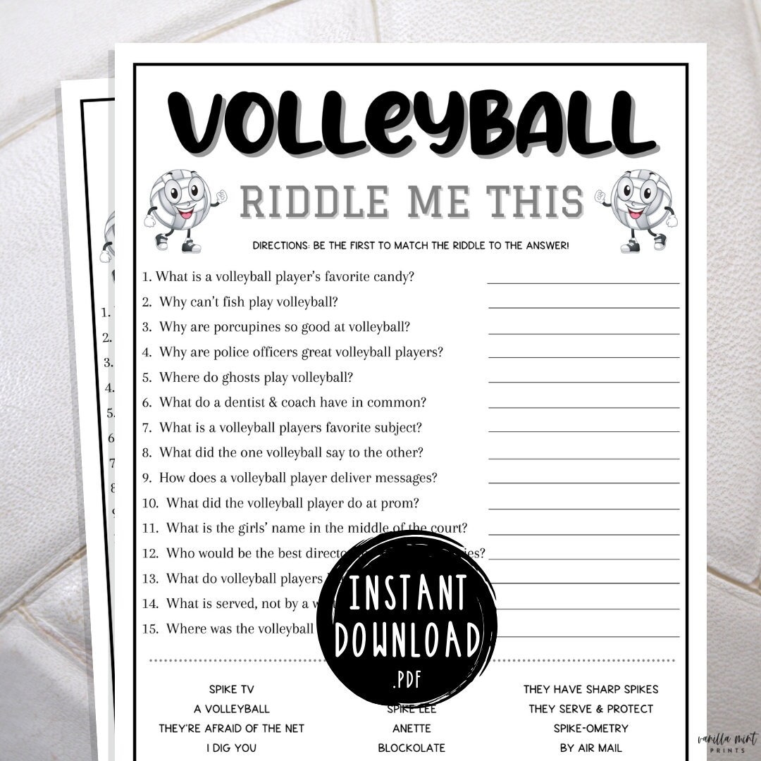 Volleyball Riddle Me This Game Printable Volleyball Team Party Games