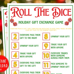 Roll the Dice Holiday Gift Exchange Game | Christmas Printable Games | Christmas Day | Fun Holiday | Christmas Party Games | Kids & Adults