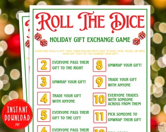 Roll the Dice Holiday Gift Exchange Game | Christmas Printable Games | Christmas Day | Fun Holiday | Christmas Party Games | Kids & Adults