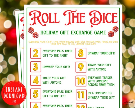 Roll the Dice Holiday Gift Exchange Game Christmas Printable 