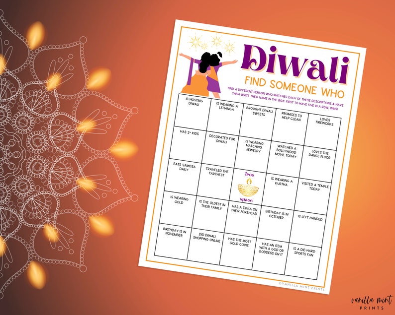 Diwali Find Someone Who Game Printable Festival of Lights - Etsy