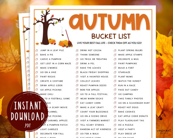Fall Bucket List Game Printable Autumn Party Game Fall