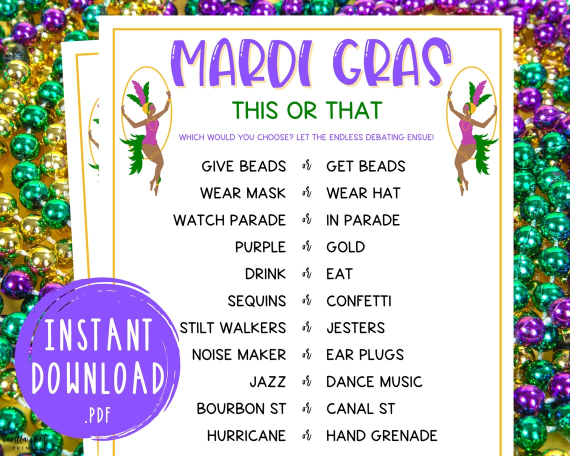 Mardi Gras This or That Game | Would You Rather | Fat Tuesday Party ...